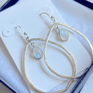Silver Teardrop earrings with Rainbow Moonstone
